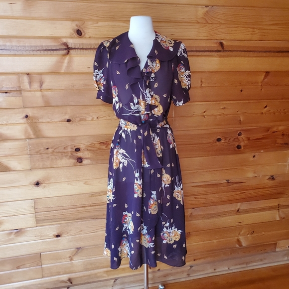 Vintage Dresses & Skirts - 1980s Choon Multi-Color Floral, Semi-Sheer Dress